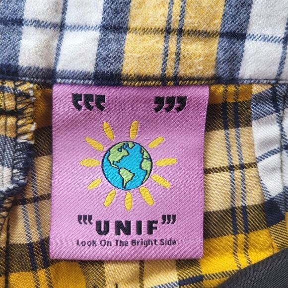 Unif Yellow & White Dawson Plaid High Waisted Cropped Straight Cotton Pants 24 - Picture 8 of 9